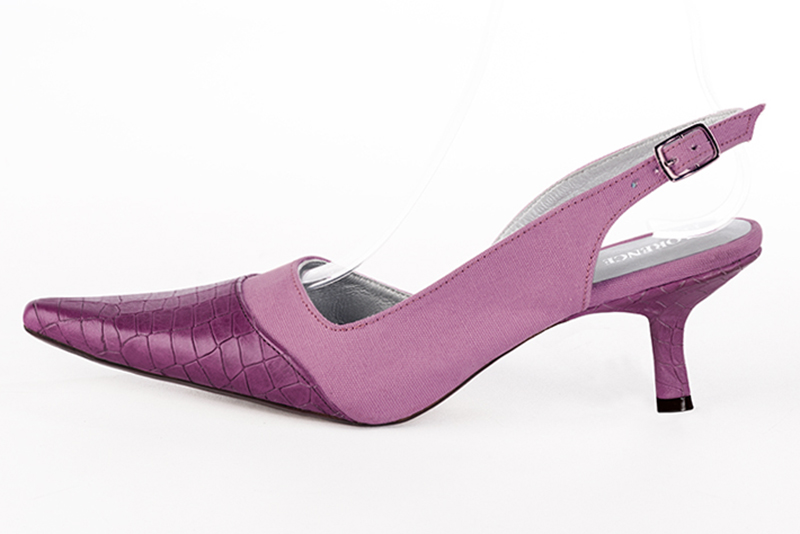Mauve purple women's slingback shoes. Pointed toe. Medium spool heels. Profile view - Florence KOOIJMAN